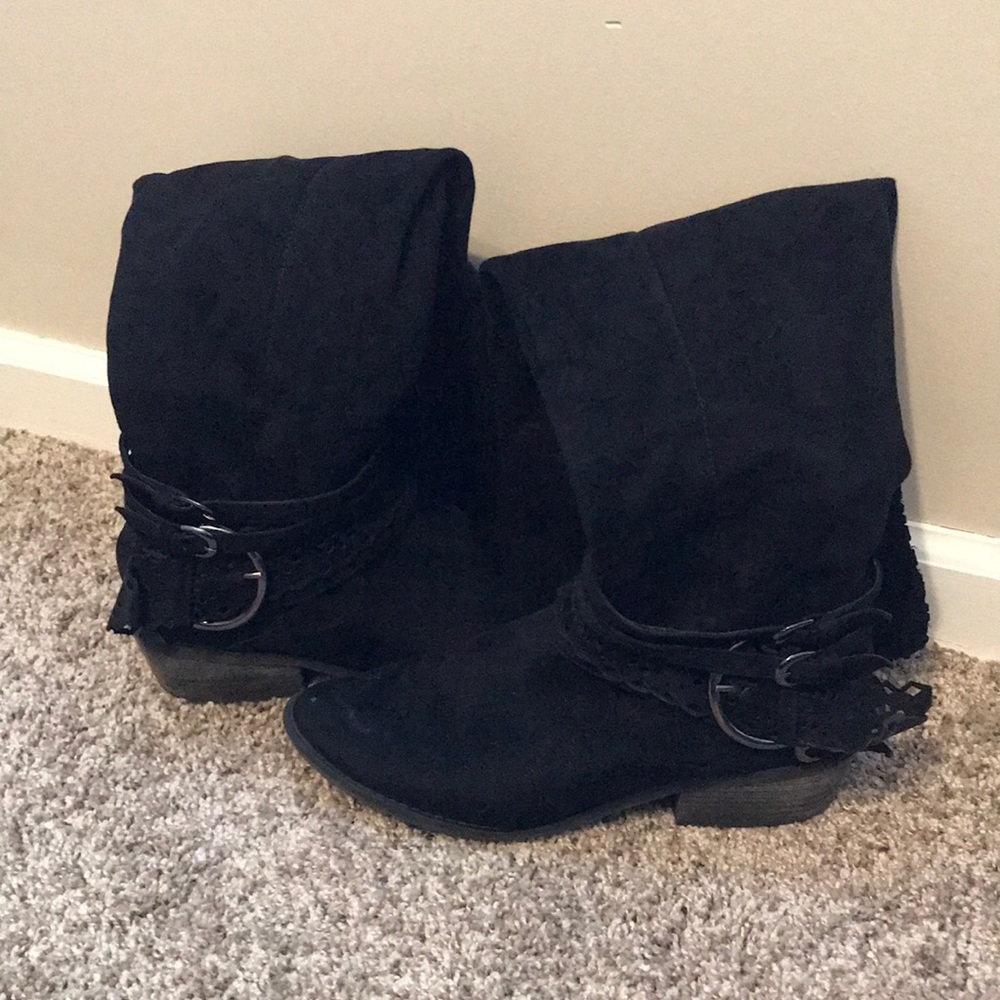 Black suede over the knee boots